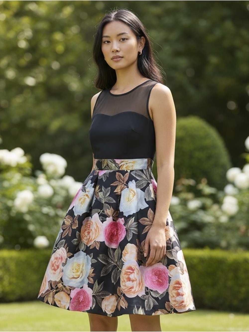 Enfocus Studio Black Bodice Floral Fit-and-Flare Dress